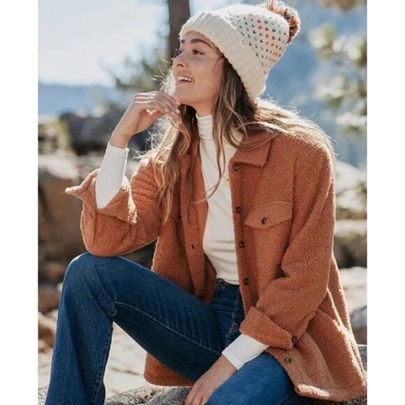 Marine Layer Eden Overshirt Cozy Sherpa Teddy Jacket Cashew Brown NWT XLarge - Picture 1 of 9